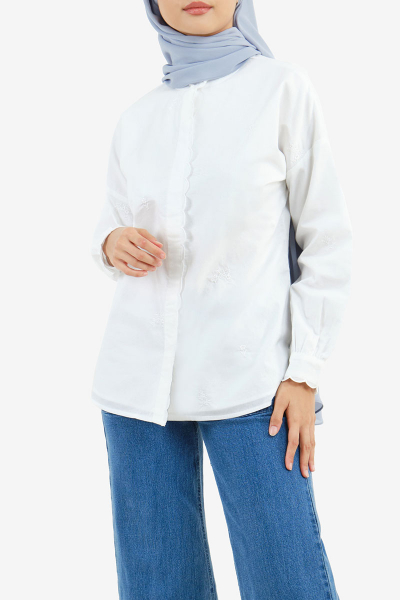 Ricaela Frilled Neck Embroidered Blouse