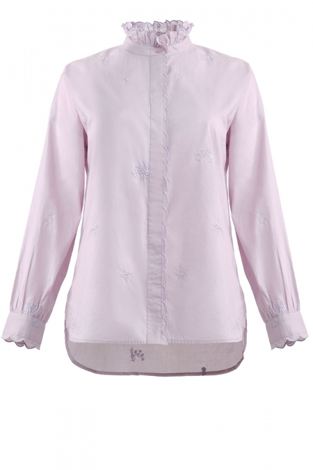 Ricaela Frilled Neck Embroidered Blouse - Lilac