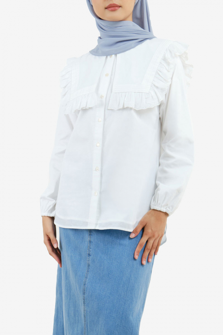 Tiyana Ruffled Sailor Collar Blouse - White