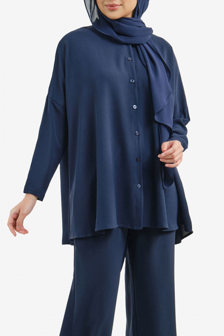 Malina Front Button Blouse - Navy