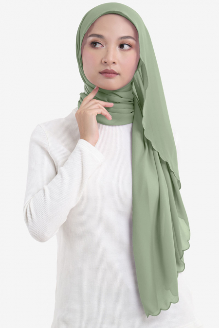 Leily Scallop Chiffon Headscarf - Matcha