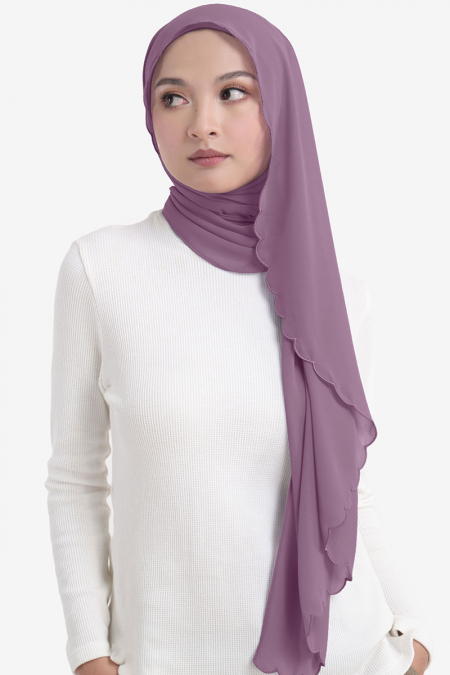 Leily Scallop Chiffon Headscarf - Elder Berry