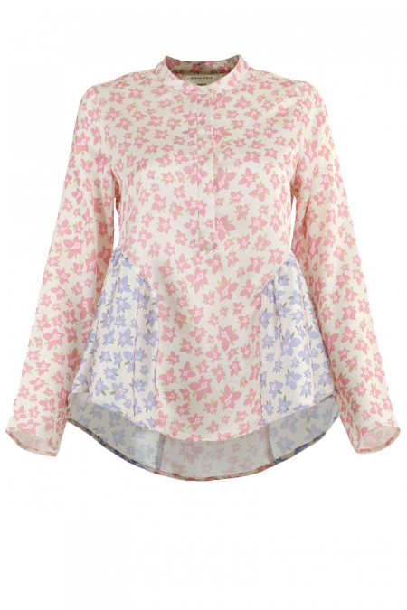 Ros Henley Button Blouse - Pink Floral