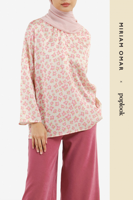 Bunga Henley Blouse - Pink Floral