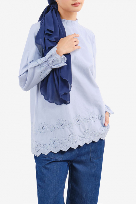Enza Eyelet Lace Blouse - Blue Bell