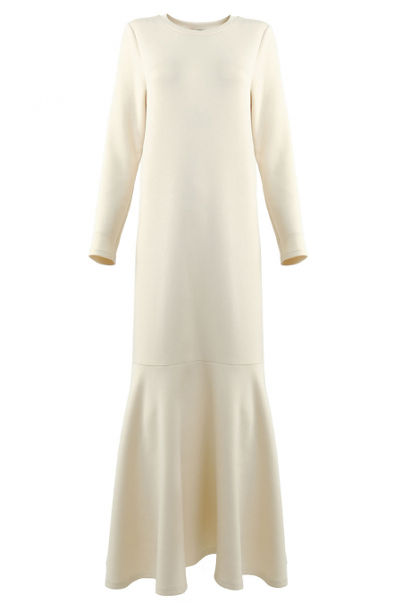 Emmalina Fluted Hem Dress - Oat Milk