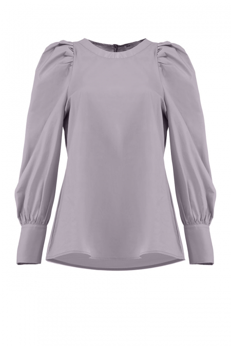 Tyreena Puff Shoulder Blouse - Fossil Grey