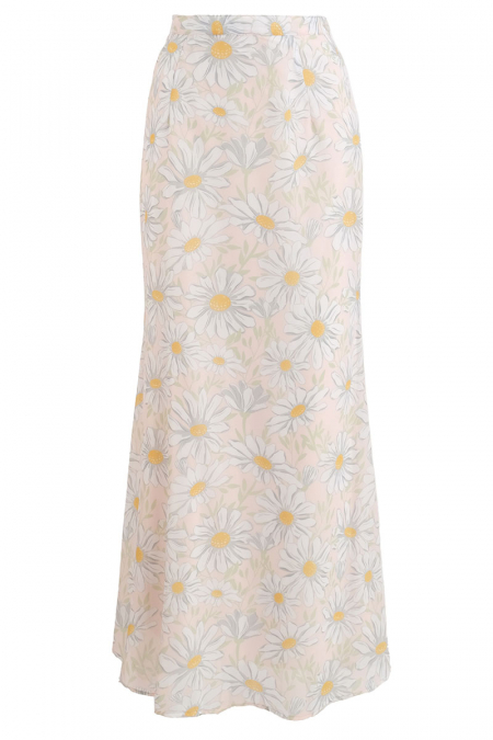 Muminah Mermaid Chiffon Skirt - White Daisy