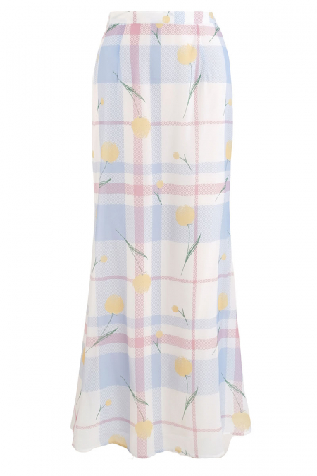 Muminah Mermaid Chiffon Skirt - Floral Plaid