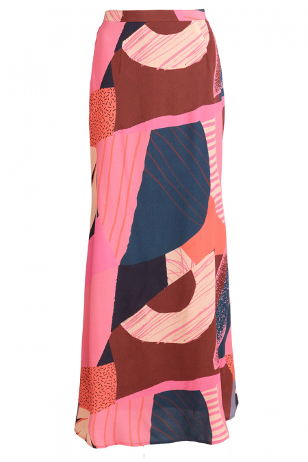 Wasfia Mermaid Rayon Skirt - Pink/Teal Abstract