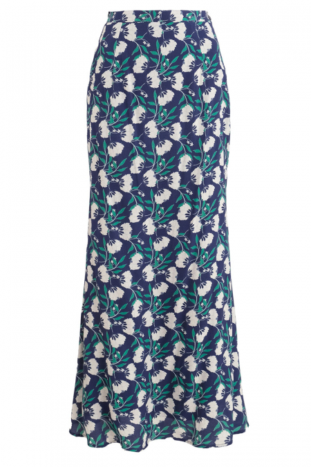 Wasfia Mermaid Rayon Skirt - Navy Camellia