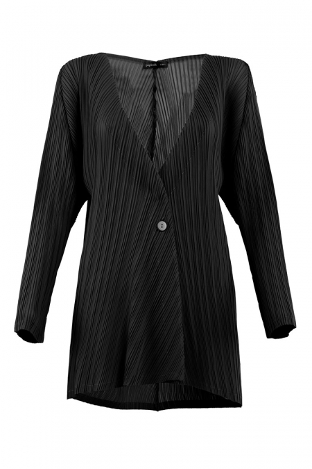 Lataya Pleated Single Button Cardigan - Black