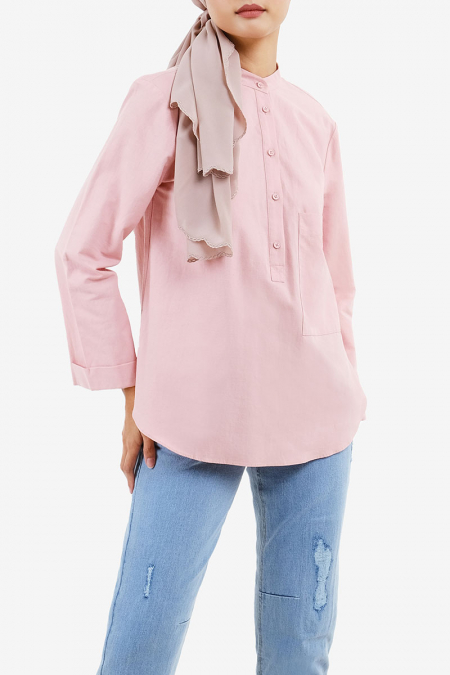 Arshiya Henley Button Blouse - Powder Pink