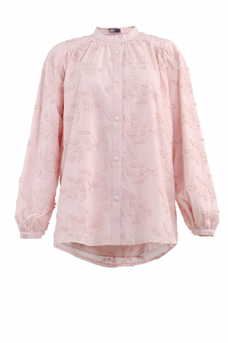 Lurena Embroidered Front Button Blouse - Light Pink