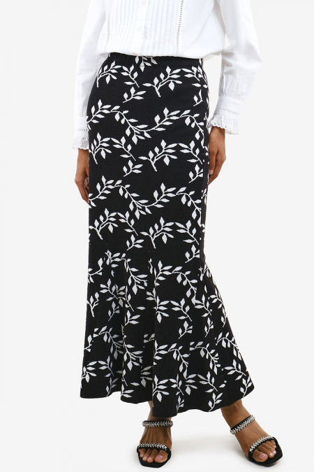 Taraji Knit Mermaid Skirt - Black Floral