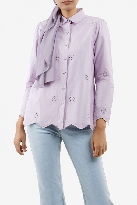 Annabeth Front Button Eyelet Shirt -  Lilac