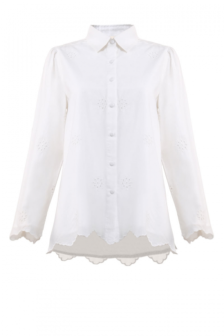 Annabeth Front Button Eyelet Shirt -  White