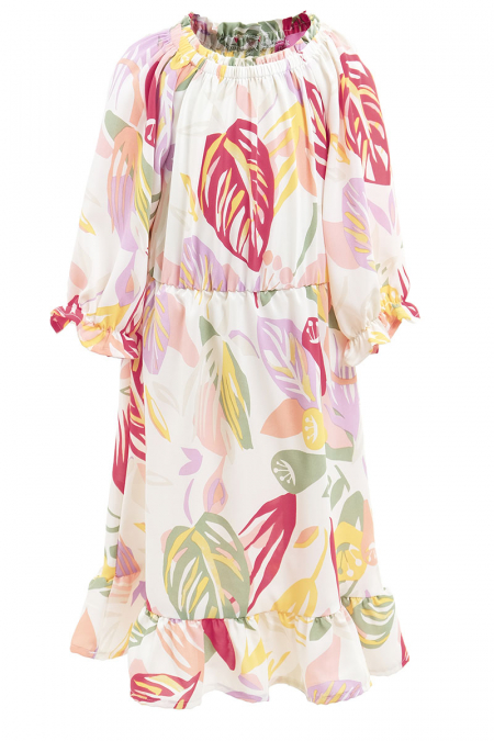 KIDS Bellarose Gathered Tier Dress - Cream Tropical