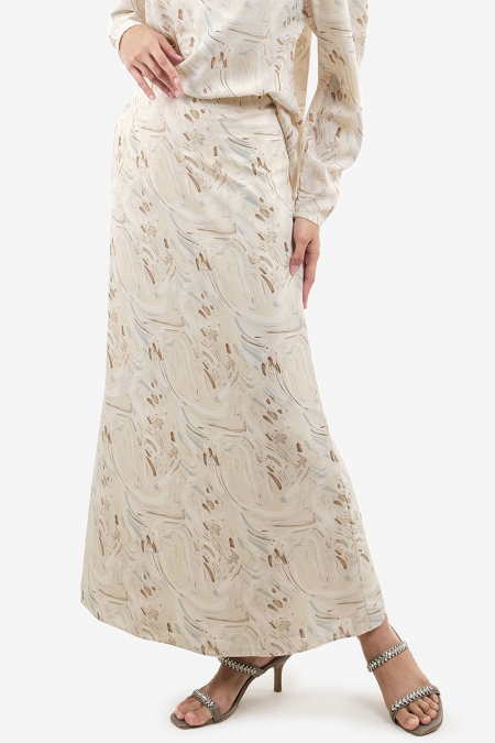 Rahma A-line Skirt - Beige Abstract