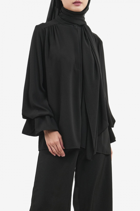 Nickie Henley Button Blouse - Black