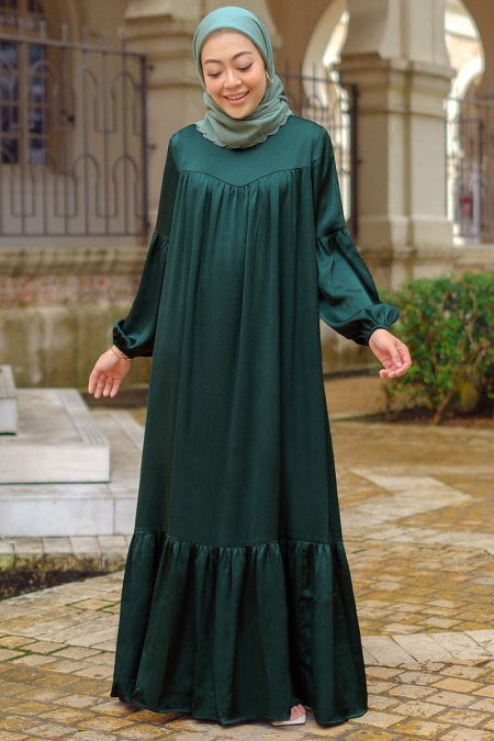 Neisha Gathered Hem Dress - Forest Green