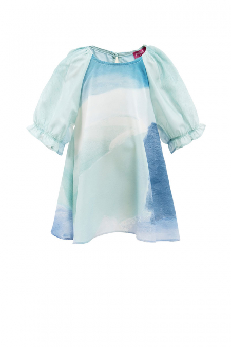 KIDS Evana Flared Blouse - Blue Abstract