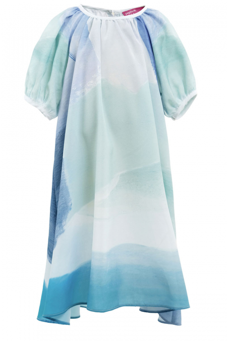 KIDS Jemimah Raglan Sleeve Dress - Blue Abstract
