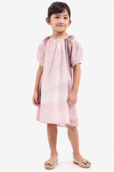 KIDS Jemimah Raglan Sleeve Dress - Pink Abstract