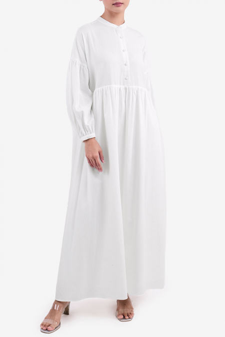 Phalynn Gathered Waist Dress - White