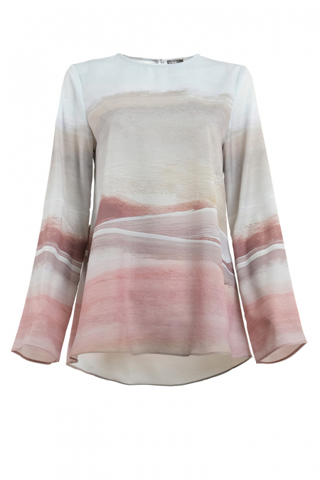 Sabreen Flared Blouse - Pink/Beige Paint