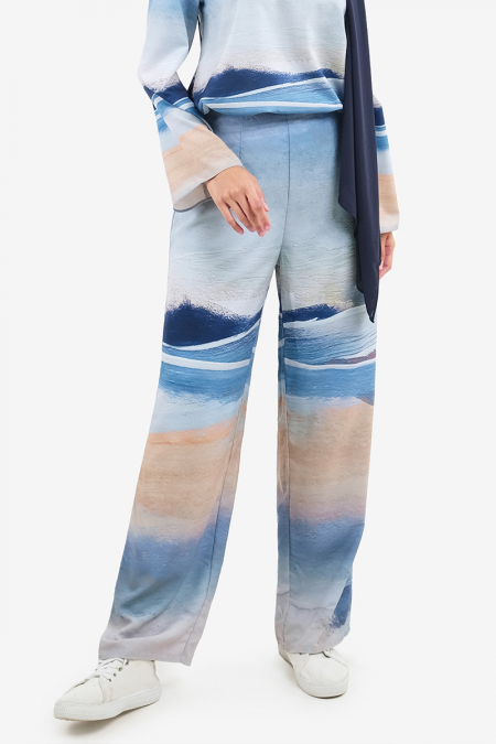 Telissa Straight Cut Pants - Blue/Beige Paint