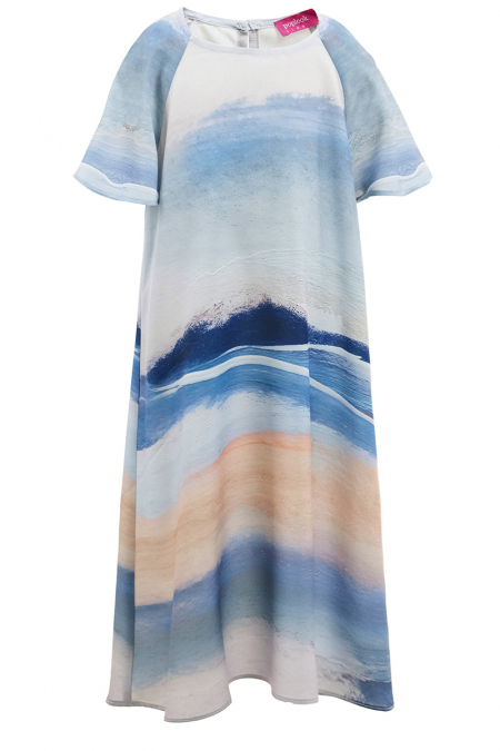 KIDS Elia A-Line Dress - Blue/Beige Paint