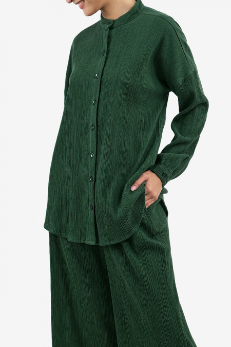 Radia Front Button Blouse - Forest Green