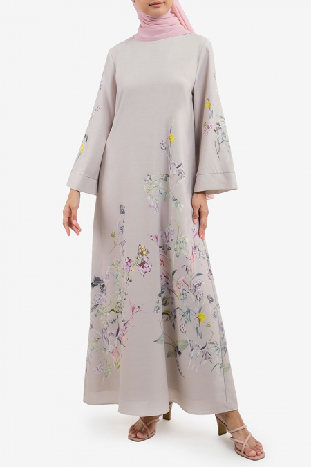 Neera Flared Dress - Beige Floral