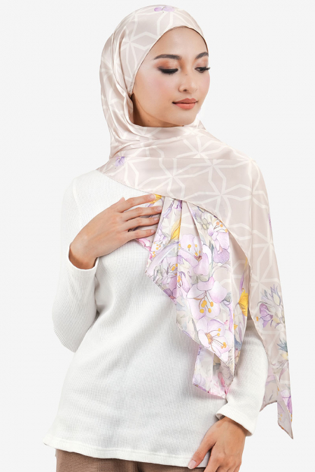 Haidyn Rectangle Satin Headscarf - Beige Floral