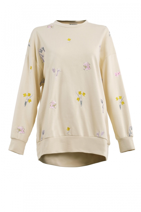 Calina Embroidered Sweater - Beige Floral