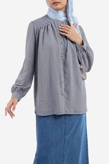 Tinisha Front Button Blouse - Blue Bell