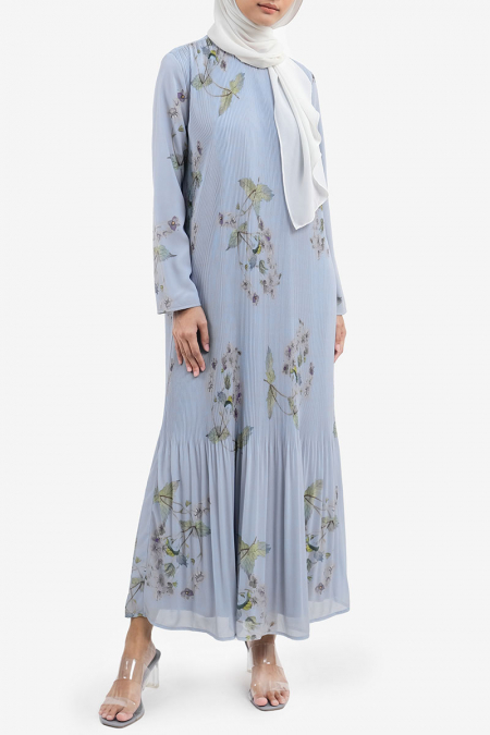 Rhonwyn Pleated Dress - Blue Floral