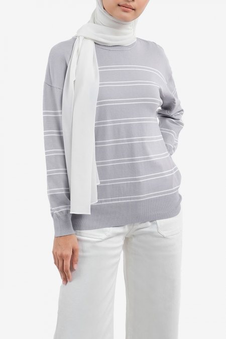 Xexilia Drop Shoulder Sweater - Periwinkle/Cream Stripe