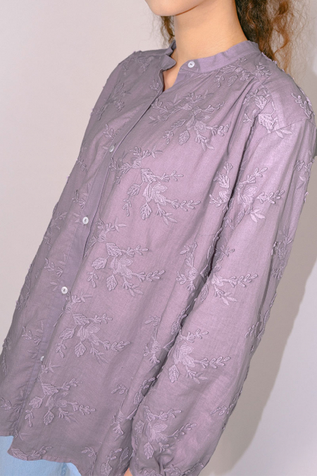 Lurena Embroidered Front Button Blouse - Lavender Mist