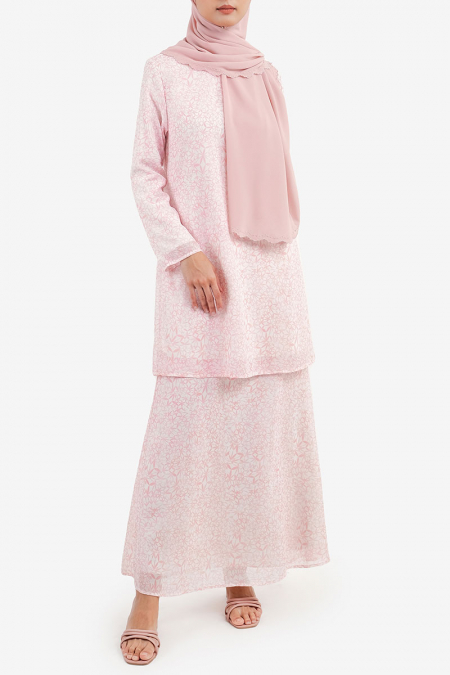 Mahira Blouse & Skirt - White/Pink Floral