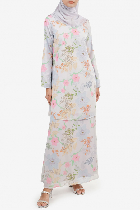 Mahira Blouse & Skirt - Grey Floral Art