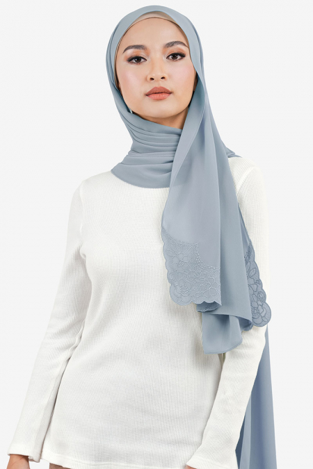 Shadiya Rectangle Chiffon Headscarf - Blue Fog