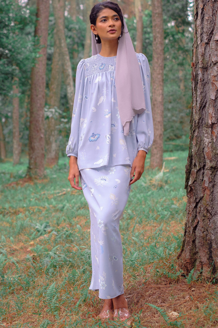 Mahdiya Blouse & Skirt - Grey Print
