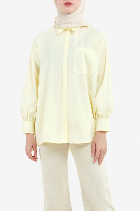 Makena Front Button Shirt - Butter Yellow