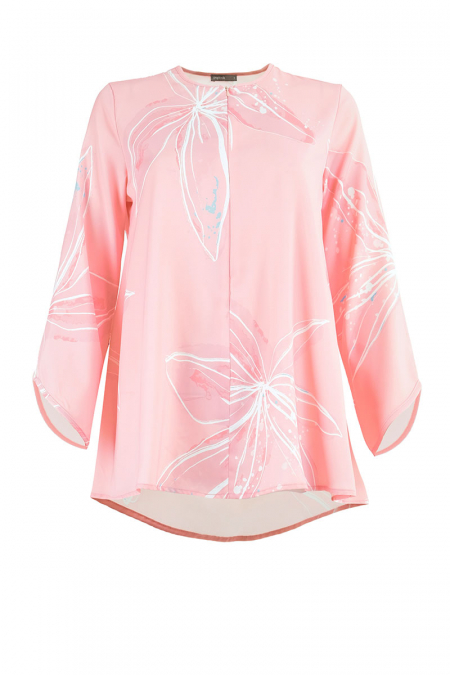 Daimah Zip-Front Blouse - Blush Floral Sketch