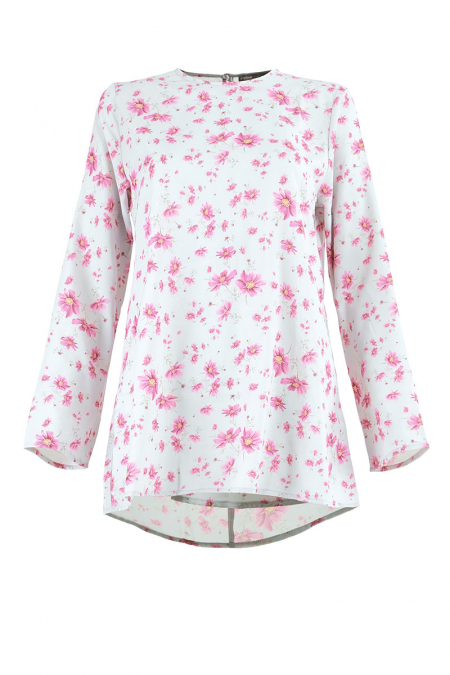 Iffah Flared Blouse - Mint Grey Floral