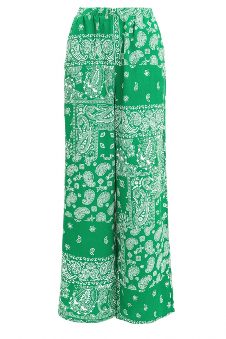 Queena Elastic Waist Pants - Green Scarf