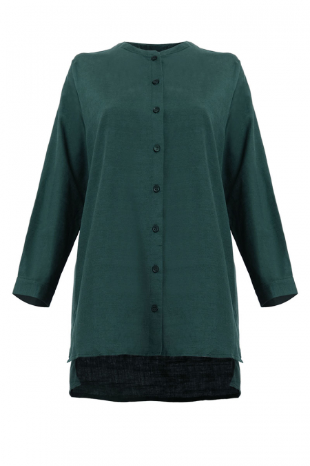 Lowena Front Button Blouse - Hunter Green