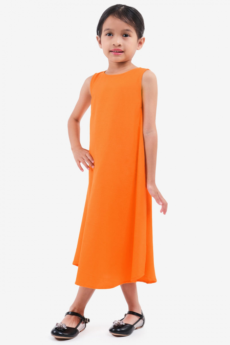 KIDS Ceria Flared Dress - Tangerine